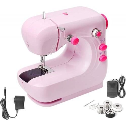 Mini Electric Sewing Machine Portable Household Knitting Sewing Machine Double Thread FreeArm Adjustable 2-Speed with Foot Pedal
