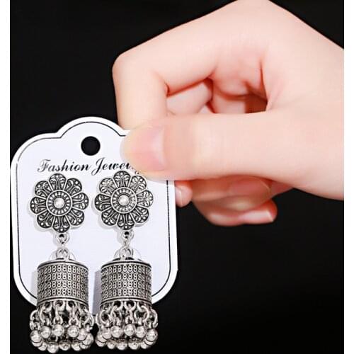Ethnic Retro Flower Silver Color Jhumka Indian Earrings Orecchini Donna Gypsy Statement Ladies Earring Lantern Tassel Palace