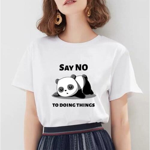 New Womens T-shirt Personality Fashion Top Female Tshirt O-neck Funny Kawaii Harajuku Panda Graphic Print 90s White Clothes