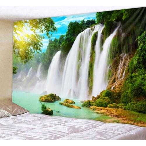 Forest Waterfall Tapestry Wall Mount Beach Picnic Rug Camping Tent Mat Home Decor Quilt Sheet Wall Bohemian Hippie Decor
