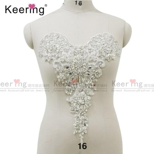 Keering 3D silver fabric bodice applique for wedding dress WDP-290