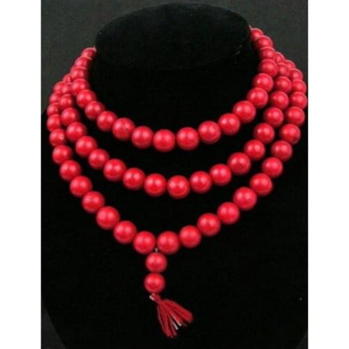 Pretty 108 Tibetan Buddhist Red Coral 10mm Prayer Beads Necklace