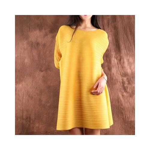 HOT SELLING Miyake Fashion fold Raglan sleeve o-neck pure color seven sleeve T-shirt IN STOCK