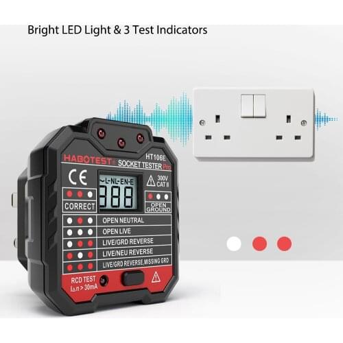 HT106B HT106D HT106E Digital Display Socket Tester Plug Polarity Phase Check Detector Voltage Test Multi-function Electroscope