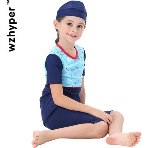 Girls Burkinis Muslim Swimwear Modest Swim Wear Childrens Swimsuit Patchwork Long Sleeve Islamic Swimsuit Hijab
