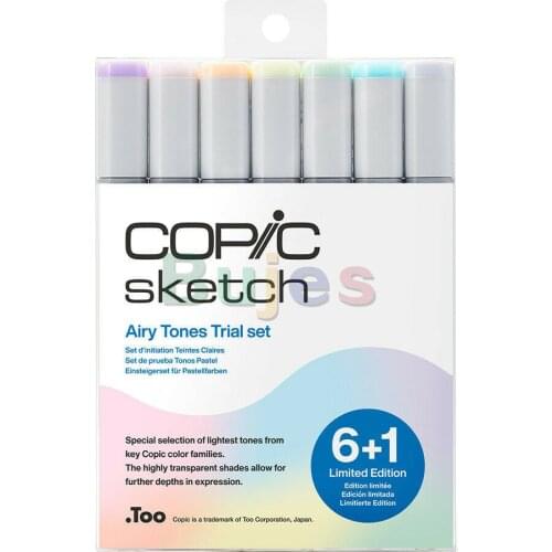 Copic New Limited Edition Airy Tones Sketch Marker Set, Flexible Brush Nib At One End, Angled Chisel Nib At The Other