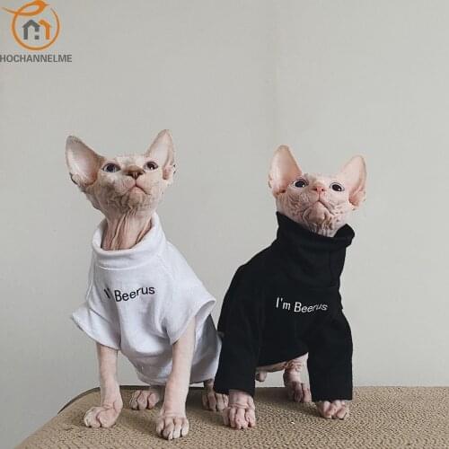 Cat Clothes Sphinx Cotton Summer T-shirt Couples Shirt Deven Black White Clothes For Pet