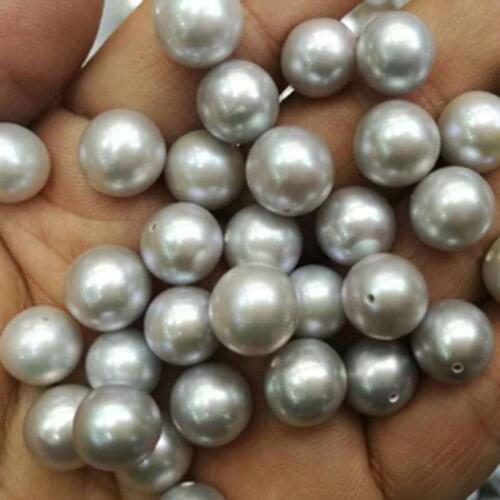 Wholes sale near 9mm round gray loose pearl half drilled