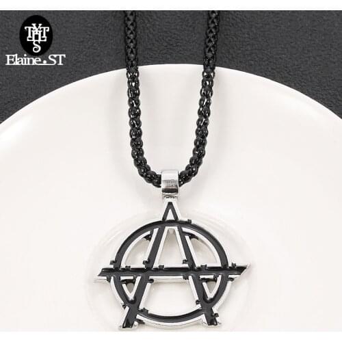 Wholesale Anarchy Symbol Pendant Necklace Thick chain Black enamel supernatural letter A necklace Mens Boys Chain Jewelry trend