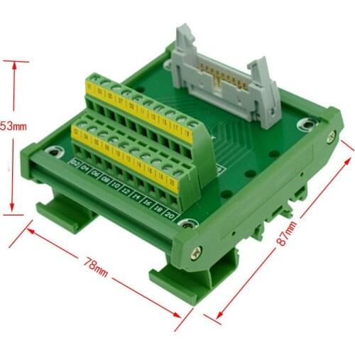 IDC20 male to 20P terminal block breakout board IDC50 connector PLC relay adapter DIN Rail Mounting 2row C45 35mm