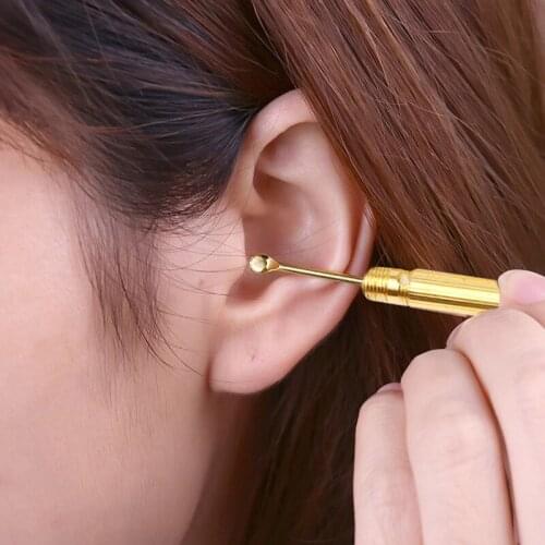 Portable Mini Ear Cleaner Folding Type Golden Ear Wax Removal Tool Nettoyage Oreille Earpick Ear Spoon Attached Key Ring Keyhole