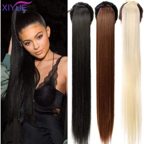 Hair 85CM Super Long Long Straight Ponytails Clip In Ponytail Drawstring Synthetic Pony Tail Heat Resistant Fake Hair Extensions