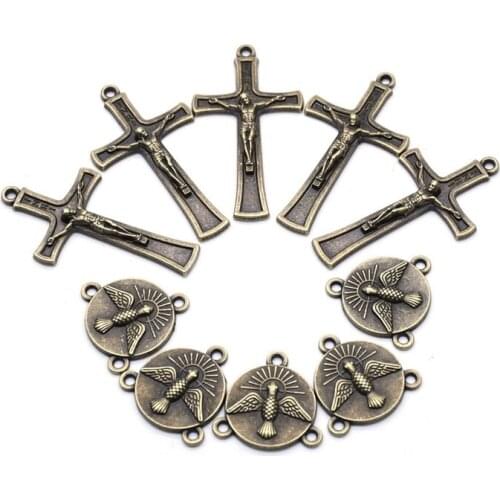 QIGO Metal Ancient Bronze Cross Pendant Religious Jewelry Accessories 10 pcs/pack
