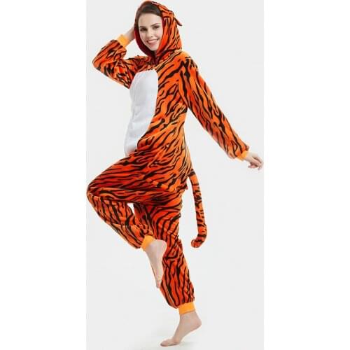 Richkeda Store New 2021 Plus Size Fleece Tiger Pyjamas Women Stitch Onesie Animal Costumes Jumpsuits Couple Coverall Pajamas