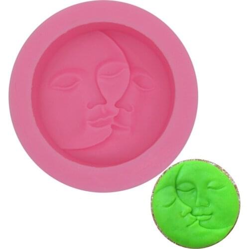 Pink Cake Mold Round Shape Sun Moon Faces Silicone Mold DIY Fondant Chocolate Soap Cake Decorating Tools Kitchen Baking Tool
