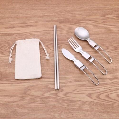 Outdoor Foldable Camping Spoon Fork Chopsticks Flatware Picnic Cutlery Set Stainless Steel Utensil Spoon Set Campig Equipamiento