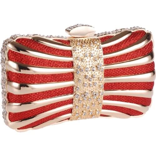 Banquet Bags Gold Diamonds Women Luxury Red Party Wedding Handbag Mini Chains Shoulder Crossbody Bags Clutch Purse Female