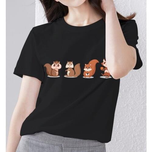 All-match Womens T-shirt Cartoon Animal Graphic Series Short Sleeve Tops Classic Black O-Neck Dropshipping Female Clothes