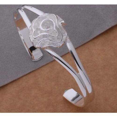 AB080 Wholesale Free Shipping Silver Fine Jewelry,Hot Sale 925-Sterling-Silver Charms Fashion Rose Bracelet /adraiuya Akdajbka