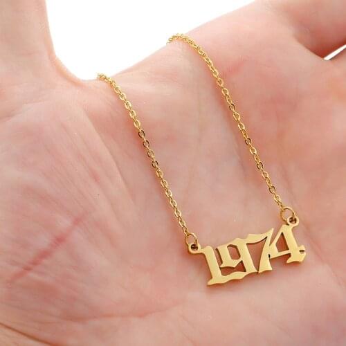 Custom Year Necklace for Women Old English Number Personalized Year Number 1974 1975 1976 1977 1978 1979 Birthday Jewelry Gift