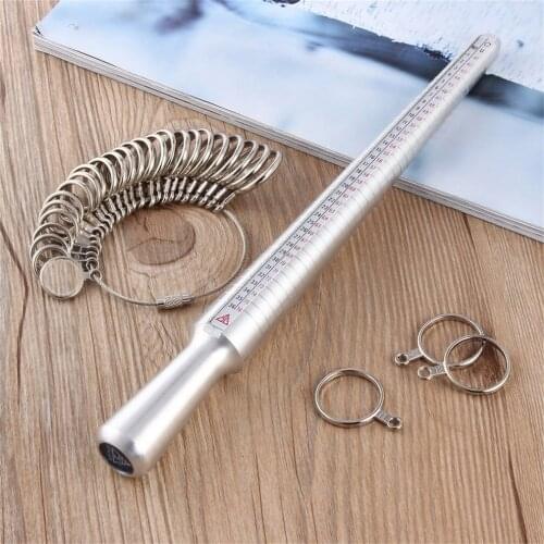 1set Silver Ring Sizer Finger Sizing Jewelers Measuring Stick Metal Finger Ring gauge Set Mandrel US Size Jewelry Tool Equipment