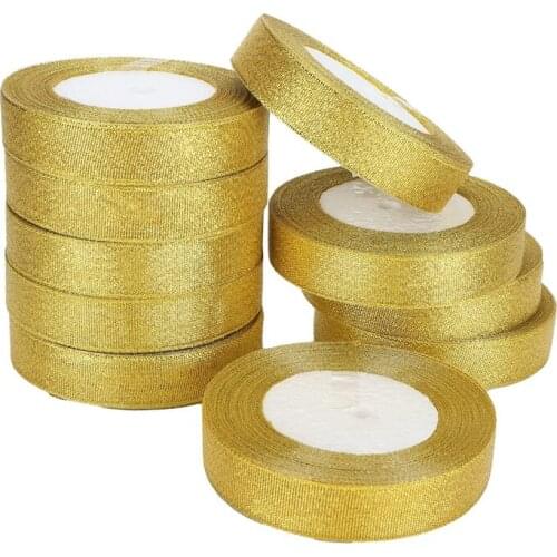 10PCS Gift Ribbons For Presents Gift Wrapping 25 Yards Ribbon Golden Crafts Christmas Gift DIY Cake Box Decoration