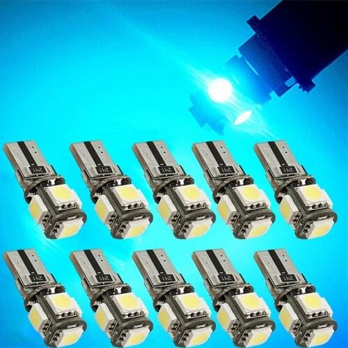 10Pcs Ice Blue T10 W5W 5050 5SMD LED Canbus Error Free Bulbs For 192 168 194 Clearance Lamps License Plate Lights 12V