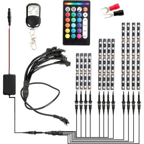 12pcs/set Motorcycle RGB LED Strip Kit Waterproof RF Remote+Voice Control 5050SMD Glow Underglow Ground Effect Atmosphere Light