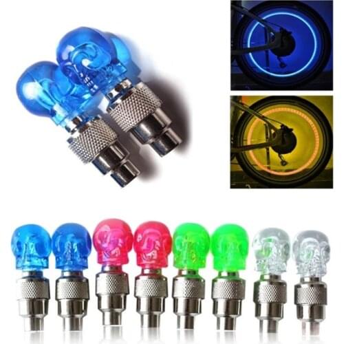 2pcs Led Car Bike Wheel Tire Tyre Valve Dust Cap Skull Shape Neon Spoke Flash Lights Car Motorbike Valve Stems&caps Accessories