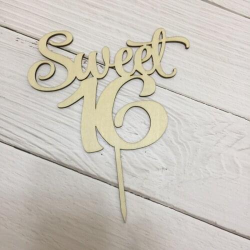 20pcs free shipping natural wood sweet 16 happy birthday cake topper