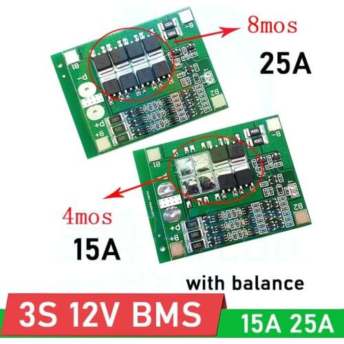 3S 15A 25A with balance 12V 18650 Li-ion BMS PCM lithium battery protection board for 11.1V 12.6V li-ion lipo battery cell pack