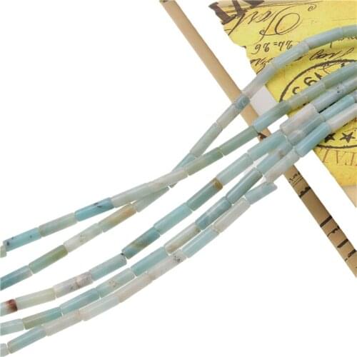 4x13MM Natural Cylinder Shape Amazonite Stone Loose Beads for Jewelry Making DIY Design 29pcs