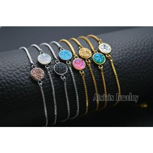 8mm Diameter Druzy Crystal Sliding Clasp Bracelets Adjustable Length For Fashion Women Party Gift Jewelry 5pcs