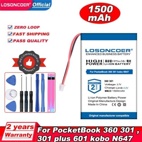 Original LOSONCOER 1500mAh For kobo N647 Battery PocketBook 360 PocketBook 301 Battery 301 Plus 601
