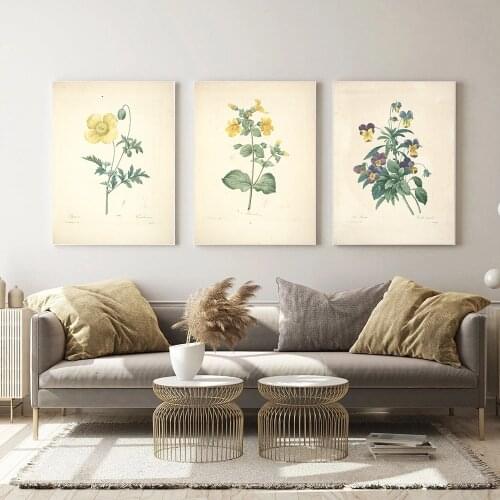 Watercolor Flowers Nordic Nature Poster Wall Art Print Yellow Flowers Green Leaves Fresh Canvas Painting Plant Decor Painting