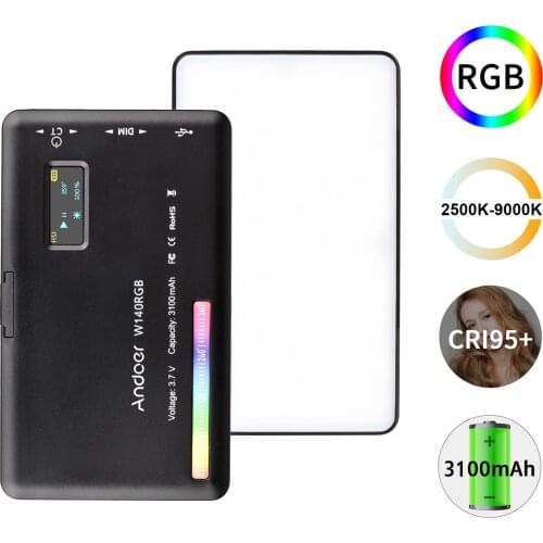 Andoer W140 RGB LED Video Light Rechargeable Photography Fill Light CRI95+ 2500K-9000K Dimmable 20 Lighting Effects LCD Display