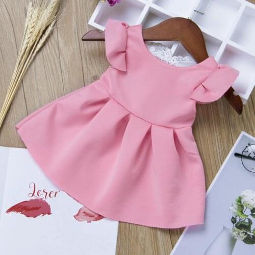 Arloneet Girls Dress Summer Toddler Baby Girls Fly Sleeve Solid Love Lace Backless Dress Sweet baby girl dress #42