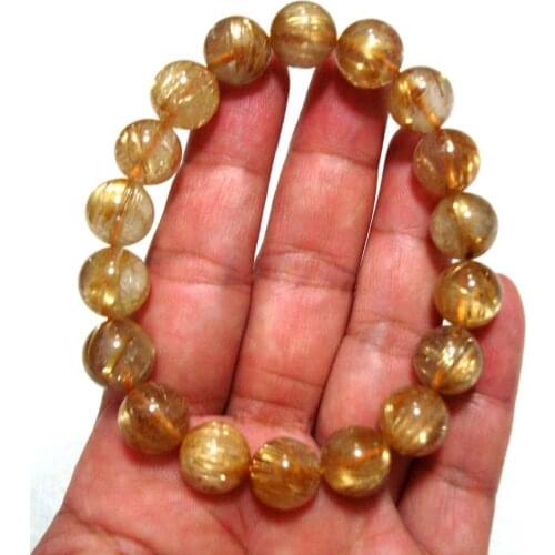 Free Shipping Natural Golden Rutilated Quartz 11.5mm~12mm Round Beads Bracelet Women Jewelry Accessories Weddings Parties Gift