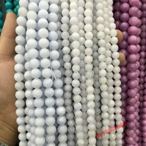 Free Shipping Wholesale 6mm 8mm 10mm 12mm Natural Stone White Jadee round Beads For Bracelet Necklace Jewelry Making