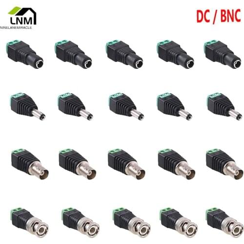 BNC Balun DC Connector Camera Terminal Male Female Adpater 5.5mm x 2.1mm For Led Strip CCTV Security Camera Wire End Plug Barrel