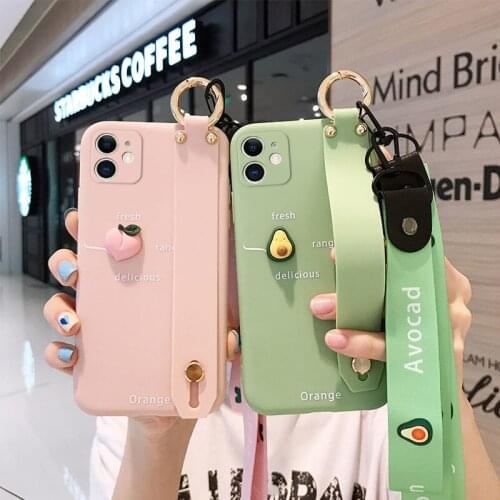 Soft Silicone Cute Strawberry Cactus for IPhone 11 11Pro Max XR XS Max X 12 Pro Case with Wrist Strap Lanyard Phone Back Cover