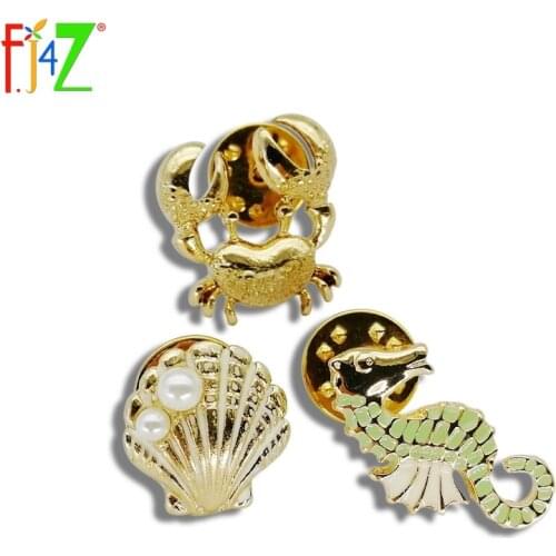 F.J4Z Custome Brooches Jewelry Fashion Seashell Sea Horse Crab Womens Sweater Pins Accessories Alfileres Broches