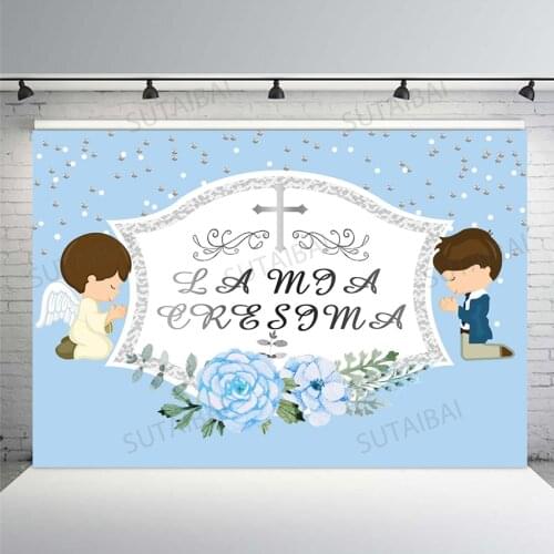 Photography Backdrop Boy My First Communion Decorations Personalized Custom Holy Communion Photo Background Photographic Studio