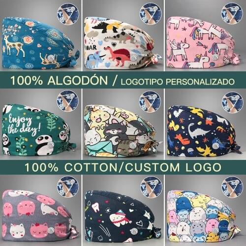 Cotton Pharmacy Lab Pet Shop Women Doctors Surgical Hat Nurses Hats with Button Accessories Nursing Scrubs Cap Medical Uniform