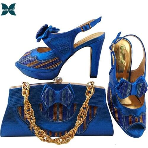 Italy Shoe And Bag!! African Ladies Shoe and Bag Set high heel italian design Shoe with matching Bag Set in Royal Blue Color