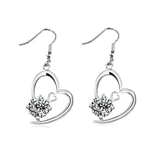 JS E174 New Arrival Heart Zircon Earings Silver Color Women Accessories Nickel Free Fashion Jewelry