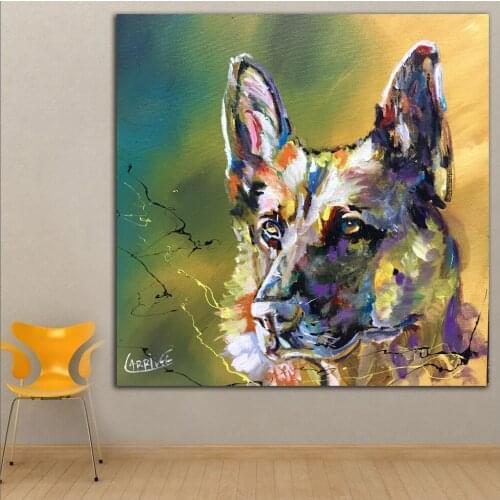 Large size Printing Oil Painting German Shepherd colorful wall art canvas prints pictures for living room and bedroom No Frame