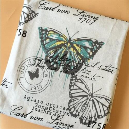 Printed Linen Cotton Fabric Patchwork Sewing Cotton Linen Fabric Butterfly Printed DIY Quilting Canvas Material For Home Textile