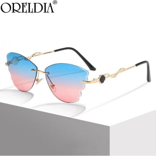 Fashion Rimless Cateye Sunglasses 2021 Women Personality Butterfly Gradient Shades Glasses Luxury Brand Designer Eyewear UV400