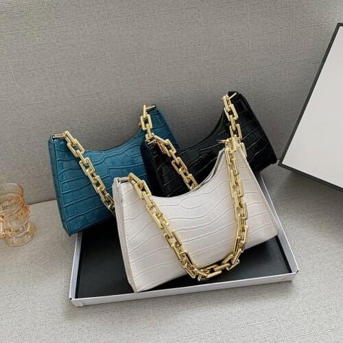 Fashion Women Alligator Pattern PU Leather Pure Color Shoulder Underarm Bag Casual Ladies Shopping Thick Chain Hobos Handbags